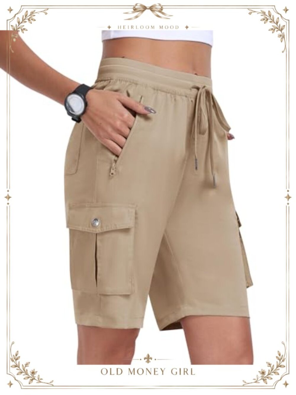 Women's 10" Cargo Hiking Shorts Zipper Pocket Athletic Golf Travel Casual